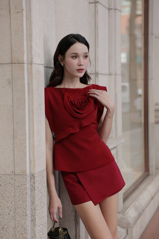 Burgundy Rose Draped Boatneck Top