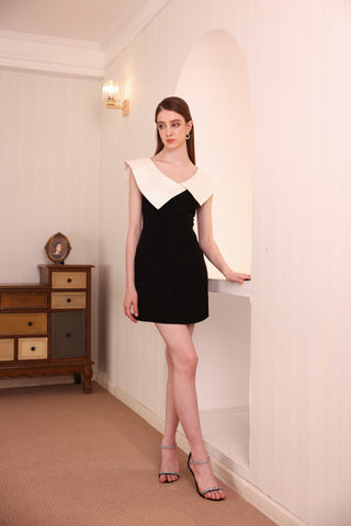 Black Rain Cloth Mini Dress with White Sailor Collar