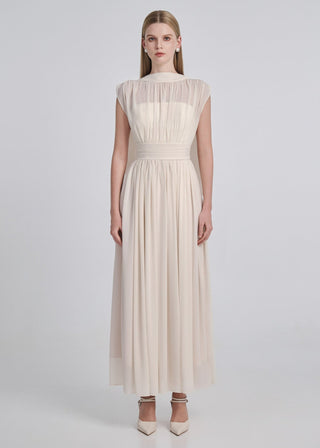 Silk Chiffon Gathered Maxi Dress — Ivory Silk Chiffon