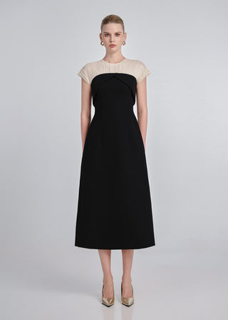 Pleated Organza Neckline Midi Dress