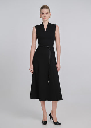 V-Neck Cotton Twill Midi Dress