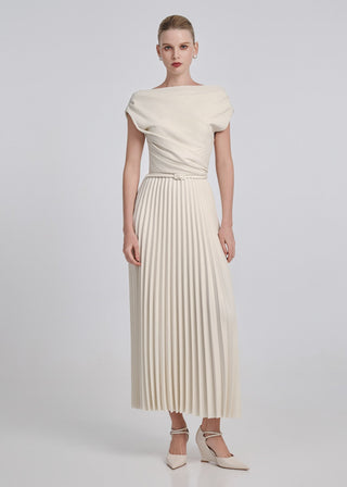 Cowl Neck Pleated Maxi Dress