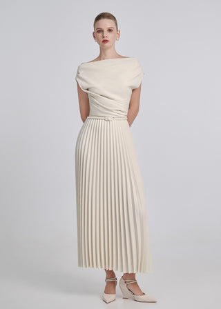 Cowl Neck Pleated Maxi Dress