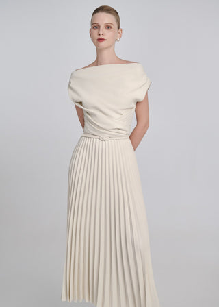 Cowl Neck Pleated Maxi Dress