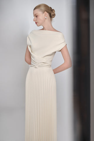 Cowl Neck Pleated Maxi Dress