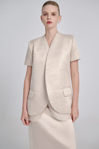 Textured Taffeta Blazer with Organza Underlay