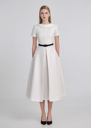 white tweed dress midi She Is Button Front Halter Midi Dress Tweed White