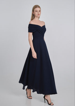 Draped Off-Shoulder Maxi Dress