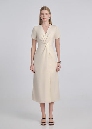 Linen Tweed Wrap Midi Dress — Ivory Linen Tweed