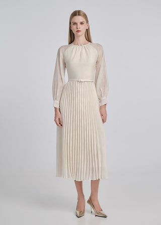 Pleated Silk Jacquard Midi Dress