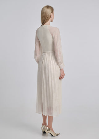 Pleated Silk Jacquard Midi Dress