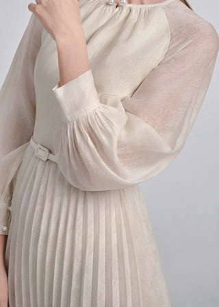 Pleated Silk Jacquard Midi Dress