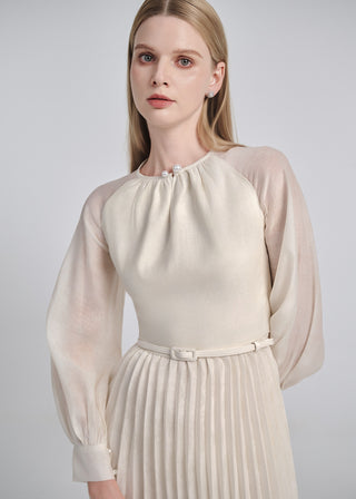 Pleated Silk Jacquard Midi Dress