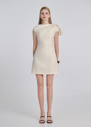 Draped Boat Neck Mini Dress