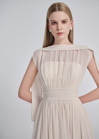 Silk Chiffon Gathered Maxi Dress