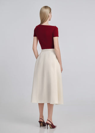 Flared Midi Skirt with Belt
