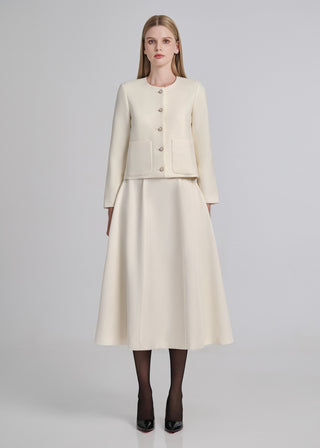 Ribbed Knit Jacket with Pearl Buttons