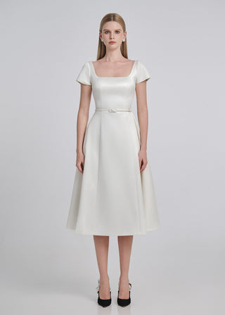 Square Neck Silk Midi Dress