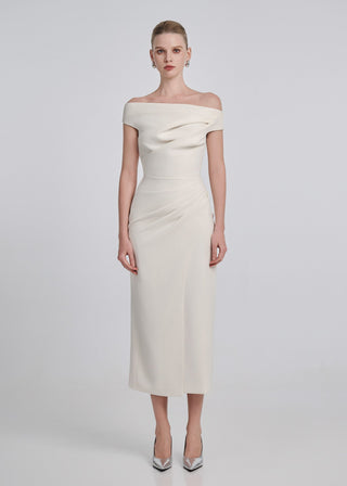 Off-Shoulder Draped Midi Dress