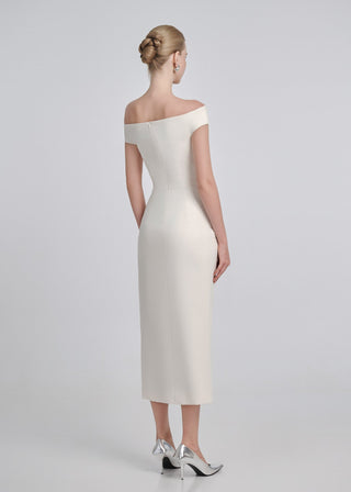 Off-Shoulder Draped Midi Dress