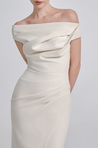 Off-Shoulder Draped Midi Dress