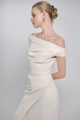 Off-Shoulder Draped Midi Dress