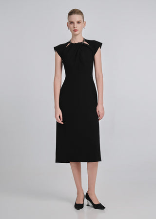 Twisted Crystal-Collar Midi Dress