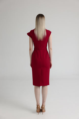 Italian Crepe Draped Neck Sheath Dress with belt