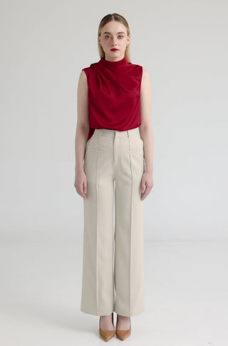 Cherry Red Silk High-Neck Top with Back Tie Detail