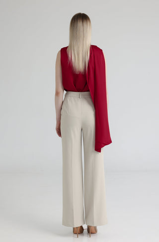 Cherry Red Silk High-Neck Top with Back Tie Detail