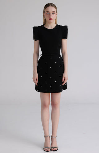 Black Rain Cloth A-Line Dress with Bead Embellishments