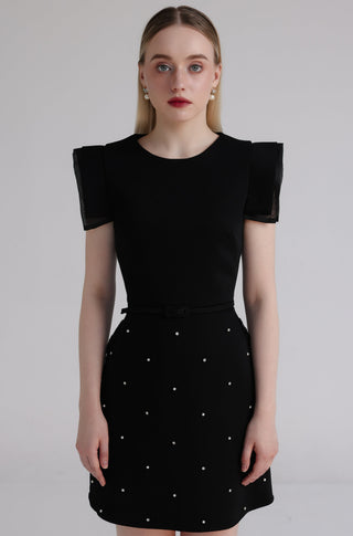 Black Rain Cloth A-Line Dress with Bead Embellishments