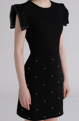 Black Rain Cloth A-Line Dress with Bead Embellishments