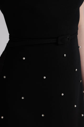 Black Rain Cloth A-Line Dress with Bead Embellishments