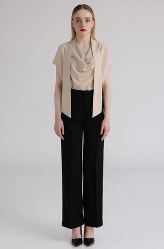 Beige Pink Silk Cowl Neck Top