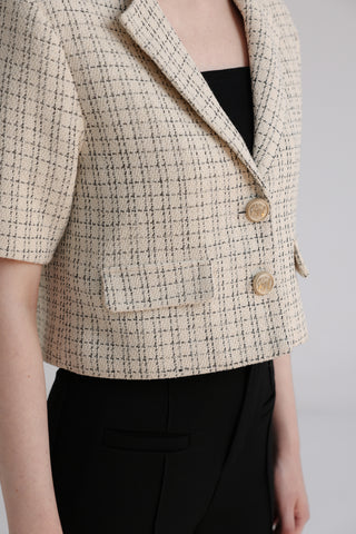 Cream Ivory Tweed Knit Crop Blazer