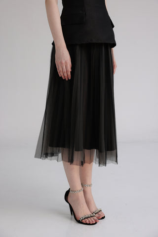 Black Taffeta Square-Neck Top