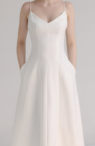 White Cotton Spaghetti Strap Fitted Midi Dress