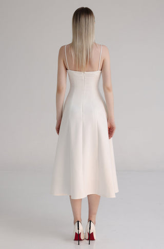 White Cotton Spaghetti Strap Fitted Midi Dress