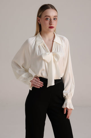 Ivory Silk Shirt with Bow Tie