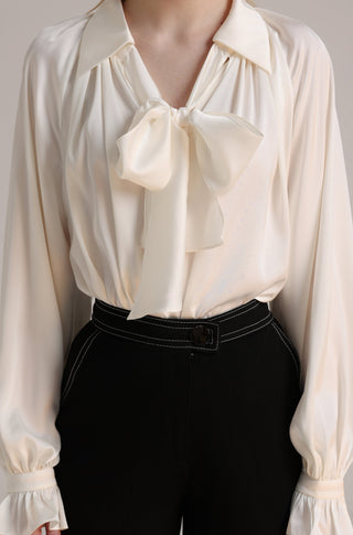 Ivory Silk Shirt with Bow Tie