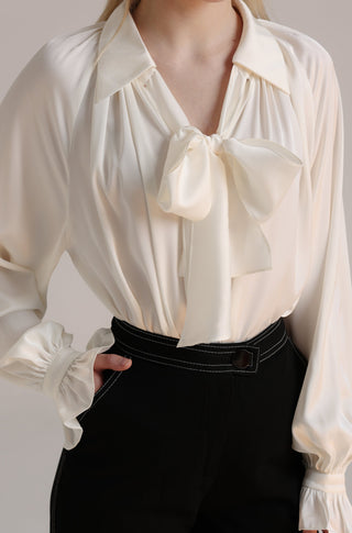 Ivory Silk Shirt with Bow Tie