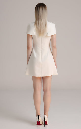 White Organza-Collar Rain Cloth Mini Dress with Buttoned Pockets