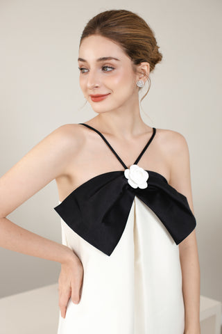 White Fine Taffeta Tent Dress with Halter Neck Bow