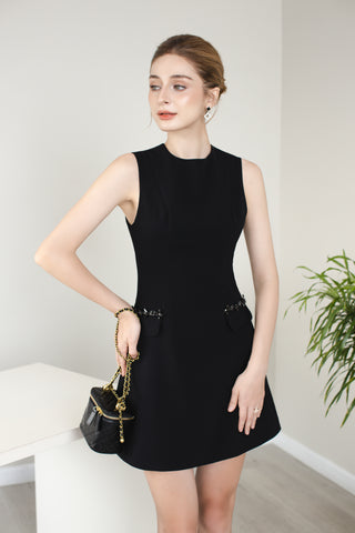 Little Black Dress with Crystal Pocket Detail