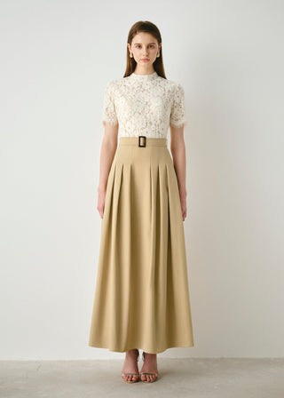 Lace-Bodice Belted Maxi Dress