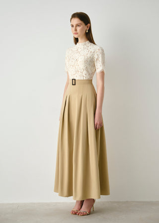 Lace-Bodice Belted Maxi Dress