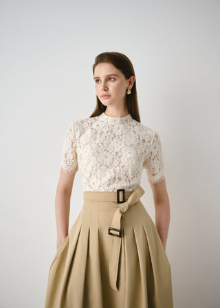 Lace-Bodice Belted Maxi Dress