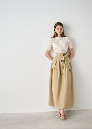 Lace-Bodice Belted Maxi Dress