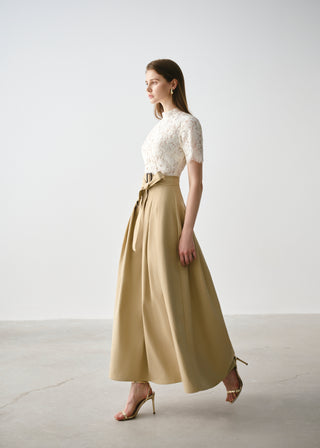 Lace-Bodice Belted Maxi Dress